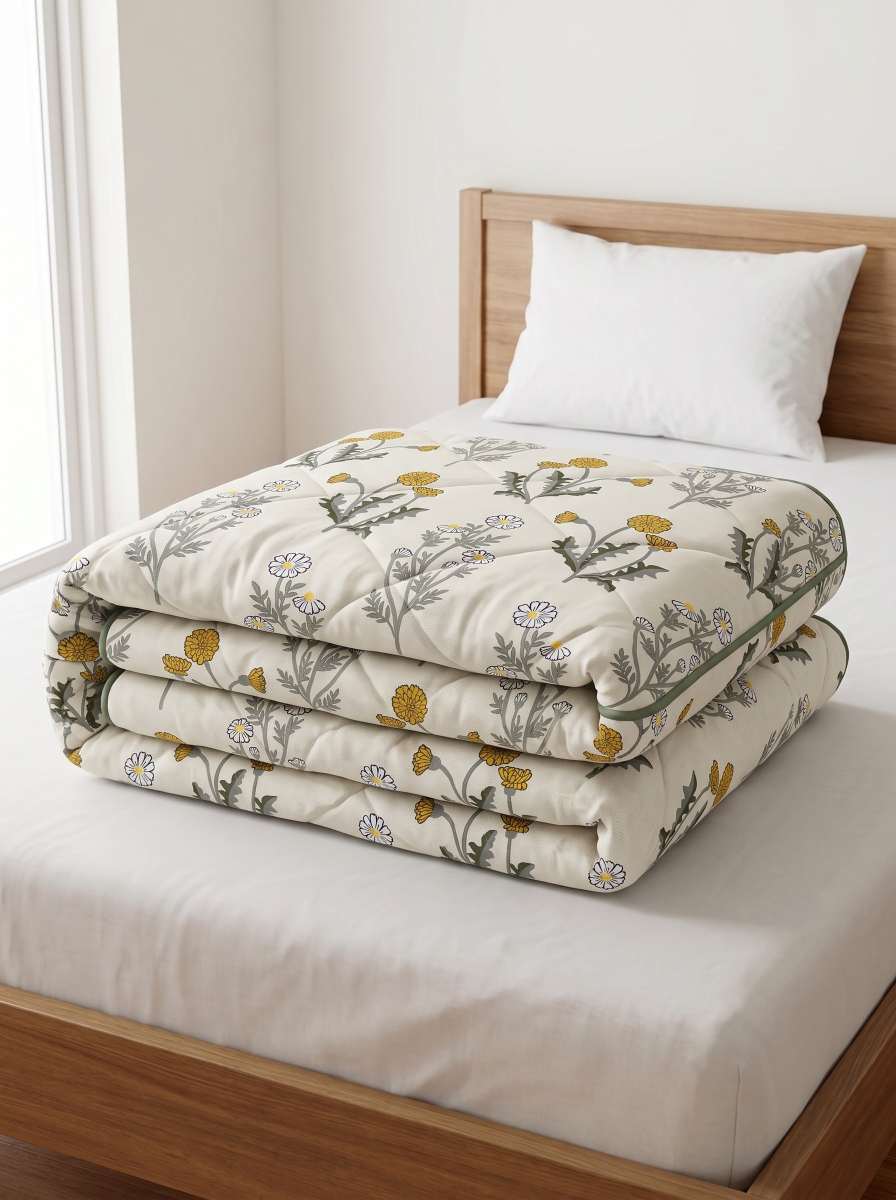 120 GSM Reversible Single Bed Comforter, Lightweight AC Comforter, 154 x 228 cm | Ivory
