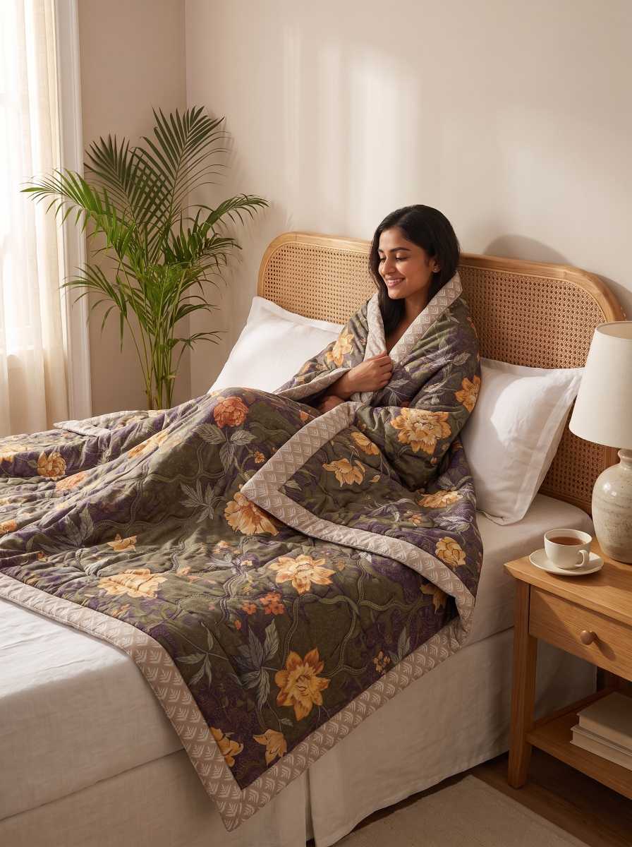 120 GSM Reversible Single Bed Comforter, Lightweight AC Comforter, 90 x 60 Inch | Khakhi
