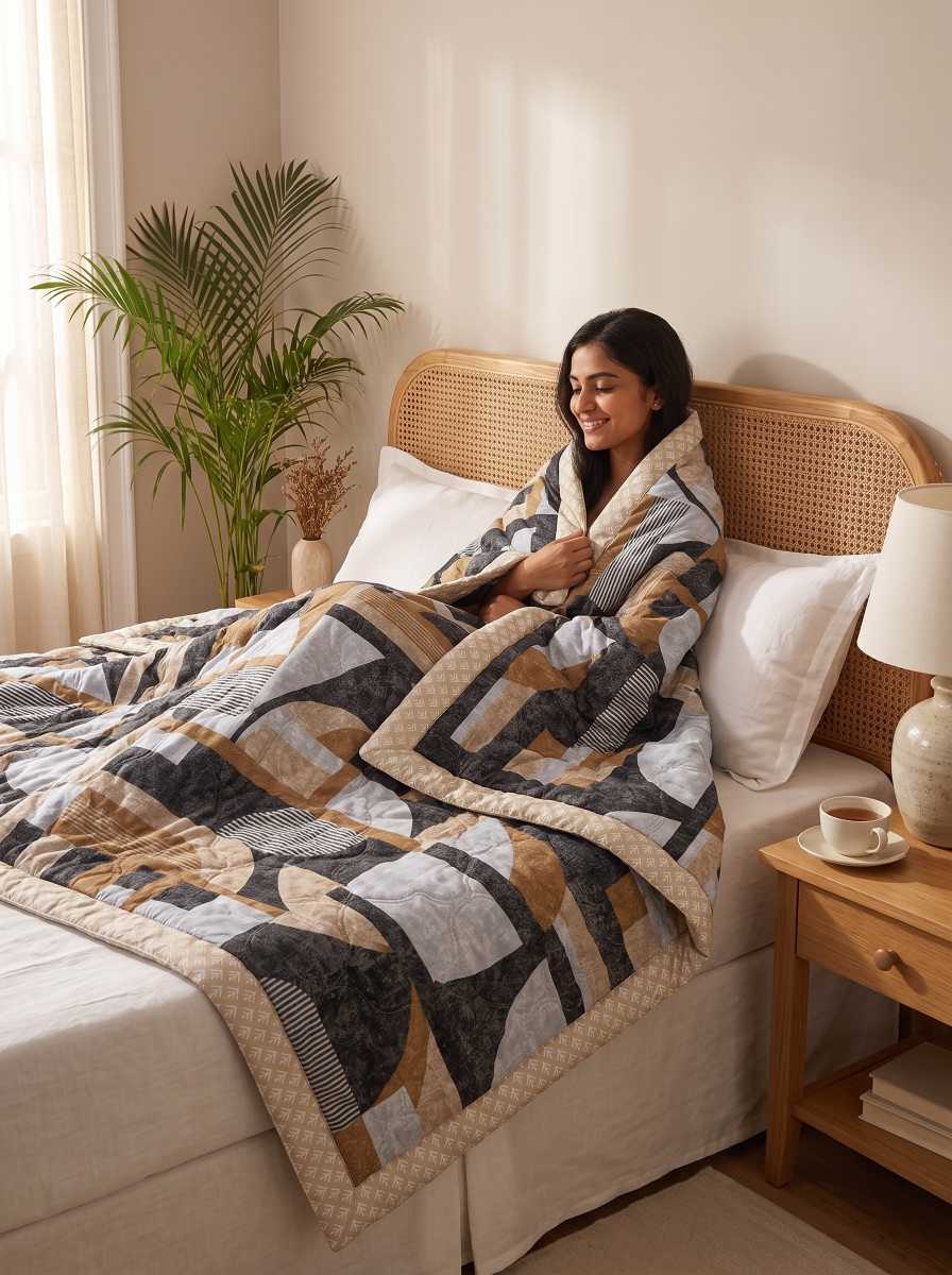 120 GSM Reversible Single Bed Comforter, Lightweight AC Comforter, 90 x 60 Inch | Brownie Grey
