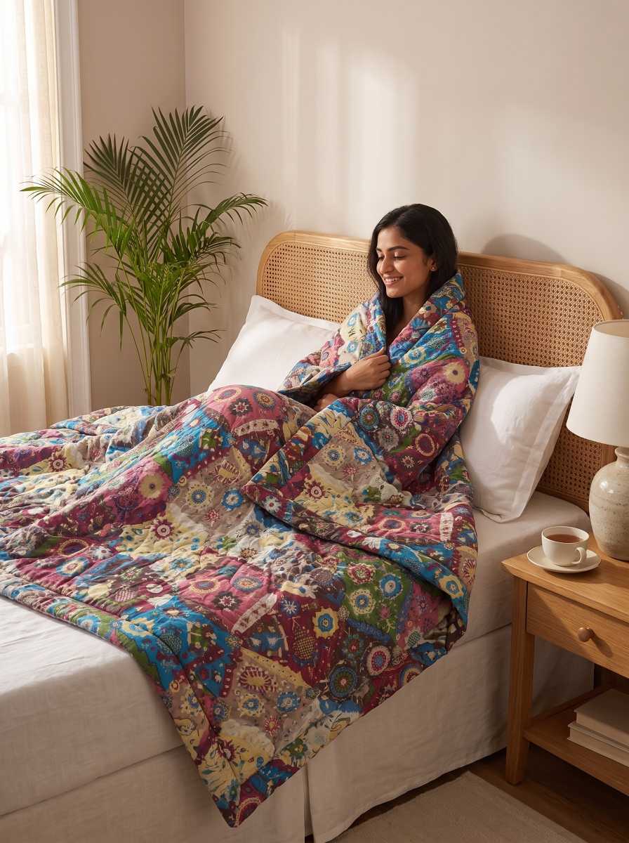 120 GSM Reversible Single Bed Comforter, Lightweight AC Comforter, 90 x 60 Inch | Varicolored