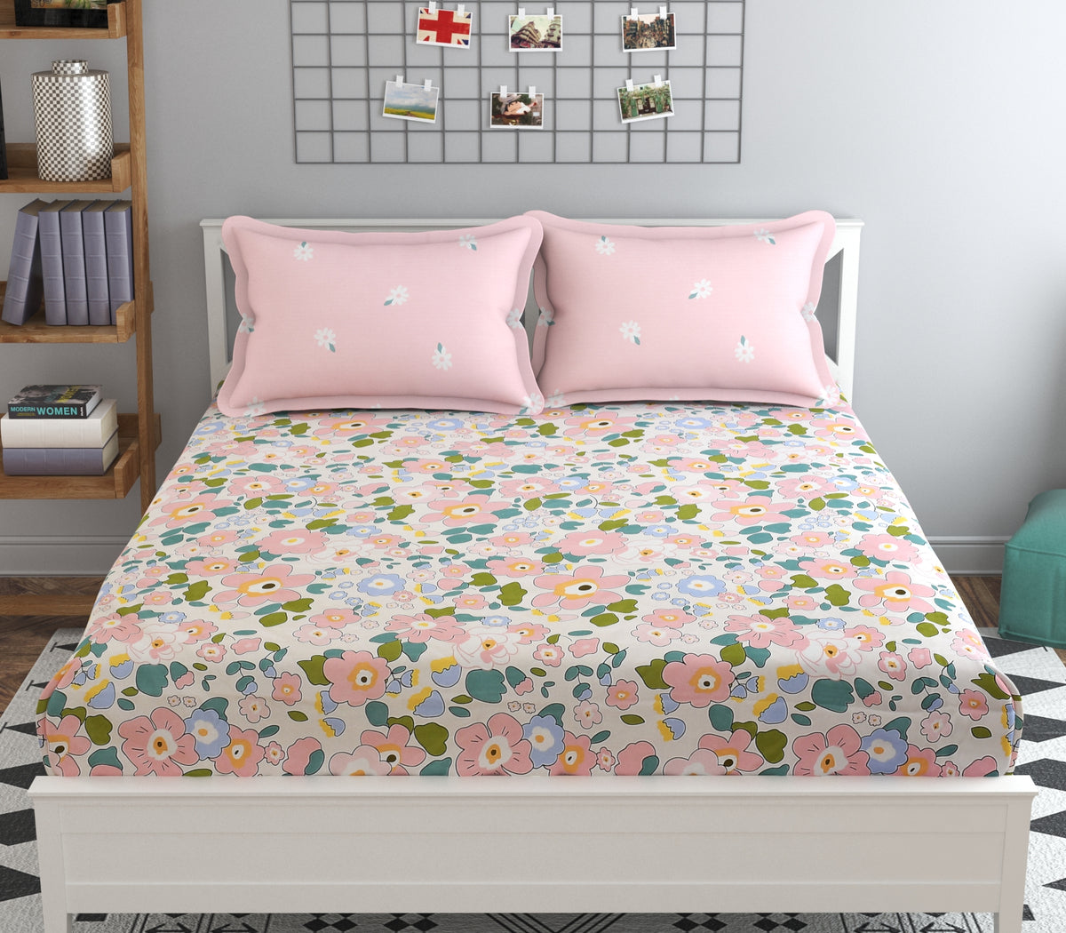 Mafatlal Plush 140 GSM Microfiber Double Bedsheet for Queen Size Bed | Lilac Sachet | 90 x 100 Inches | Multicolor Design with 2 Pillow Covers | Soft, Breathable & Fade Resistant