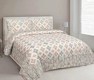 Jaipuri Traditional Print Queen Size Cotton Bedsheet Set with 2 Pillow Covers | 144 TC | 90 x 108 Inches | Dutch White