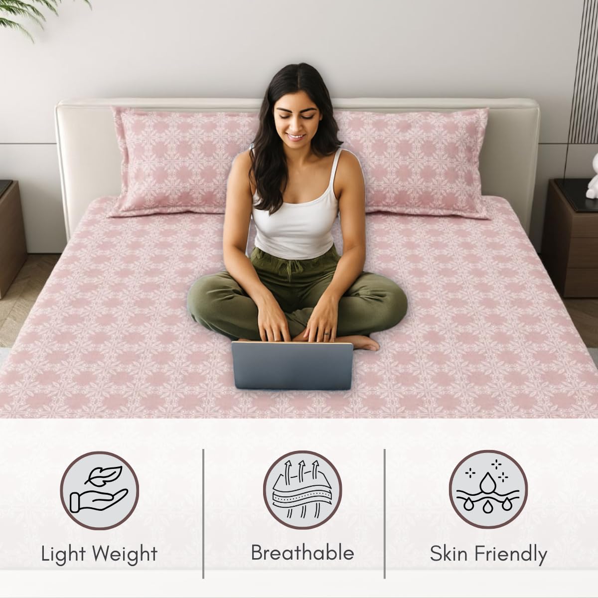 Mafatlal Classic Comfort Bedsheet – Dusty Pink, Double, Cotton