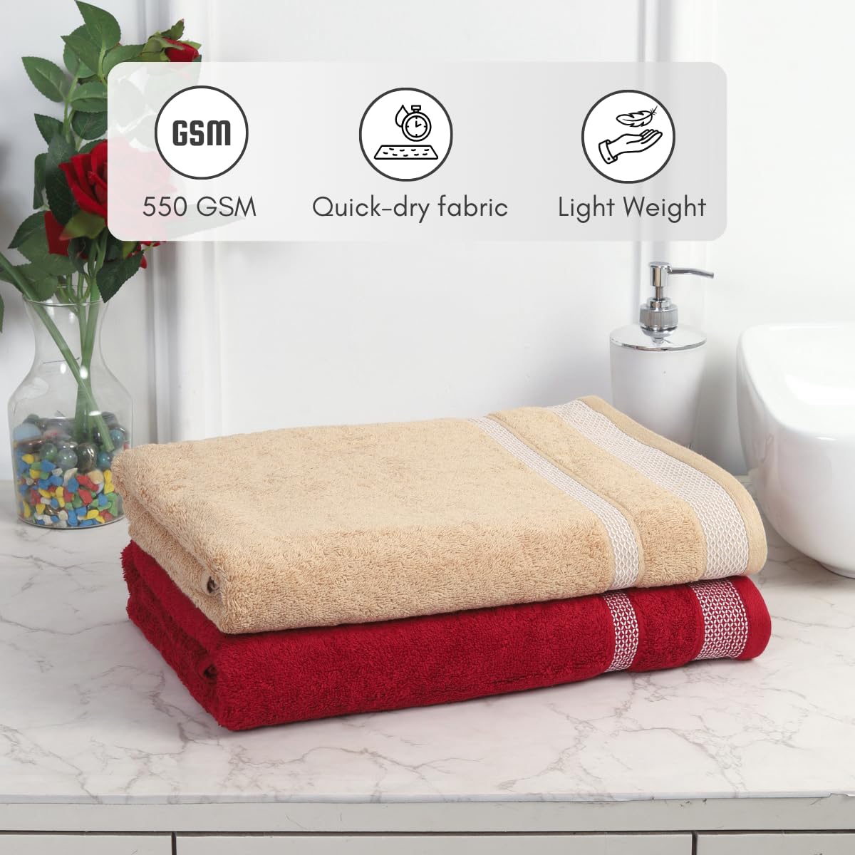 Mafatlal Daffodil Bath Towel – Crème & Red, Cotton