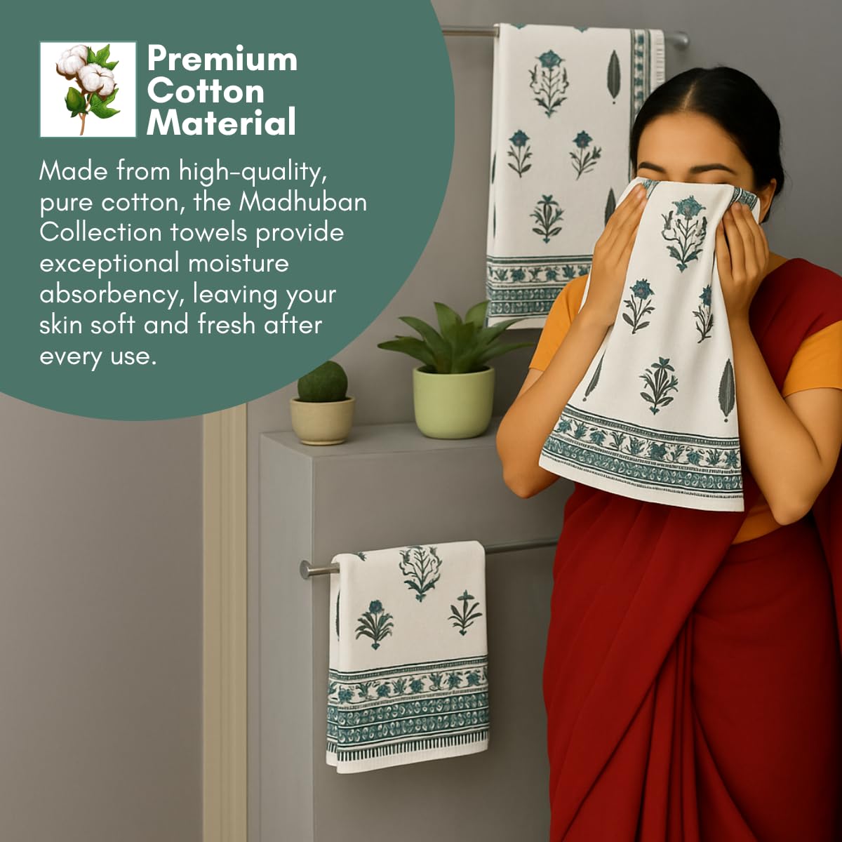 Madhuban Waffle Cotton Towel Set (1 Bath + 2 Hand)