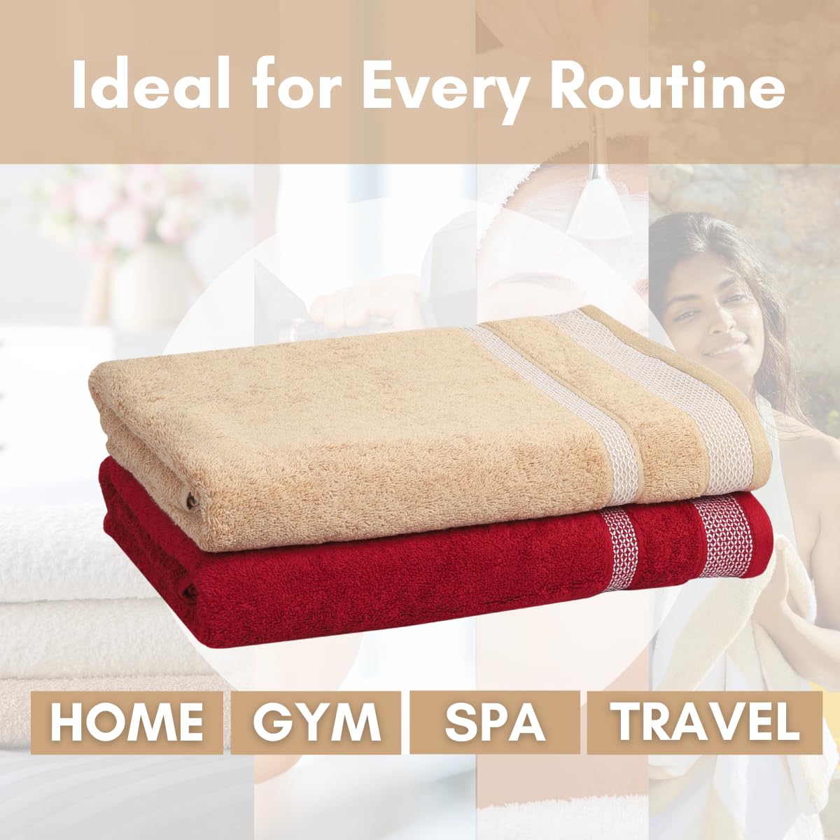 Mafatlal Daffodil Bath Towel – Crème & Red, Cotton