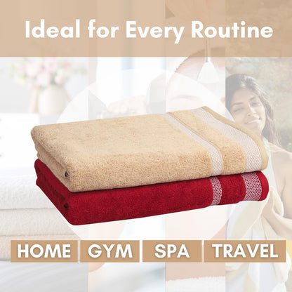 Mafatlal Daffodil Bath Towel – Crème & Red, Cotton