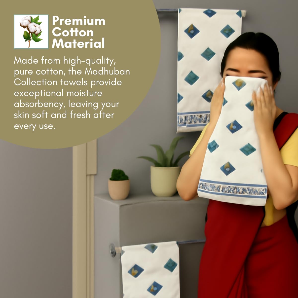 Madhuban Waffle Cotton Towel Set (1 Bath + 2 Hand)