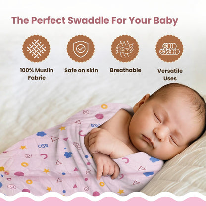 Mafatlal Coo Coo Swaddle – Geometric Icons, Mulmul/Muslin Cotton