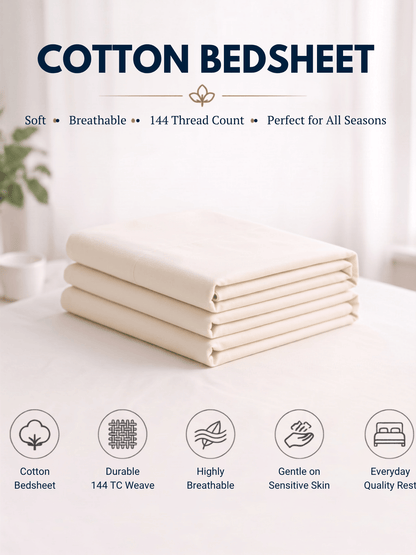 144 TC Fern Printed Cotton Single Bedsheet 90 x 60 Inches with 1 Pillow Cover – Off-White