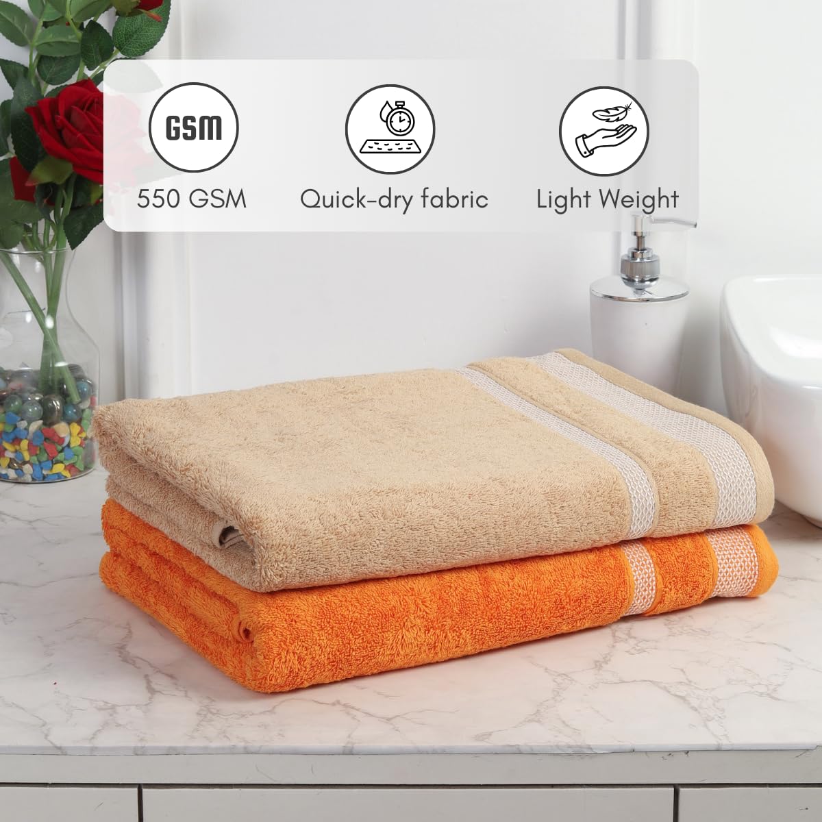 Mafatlal Daffodil Bath Towel – ORN/Beige, Cotton