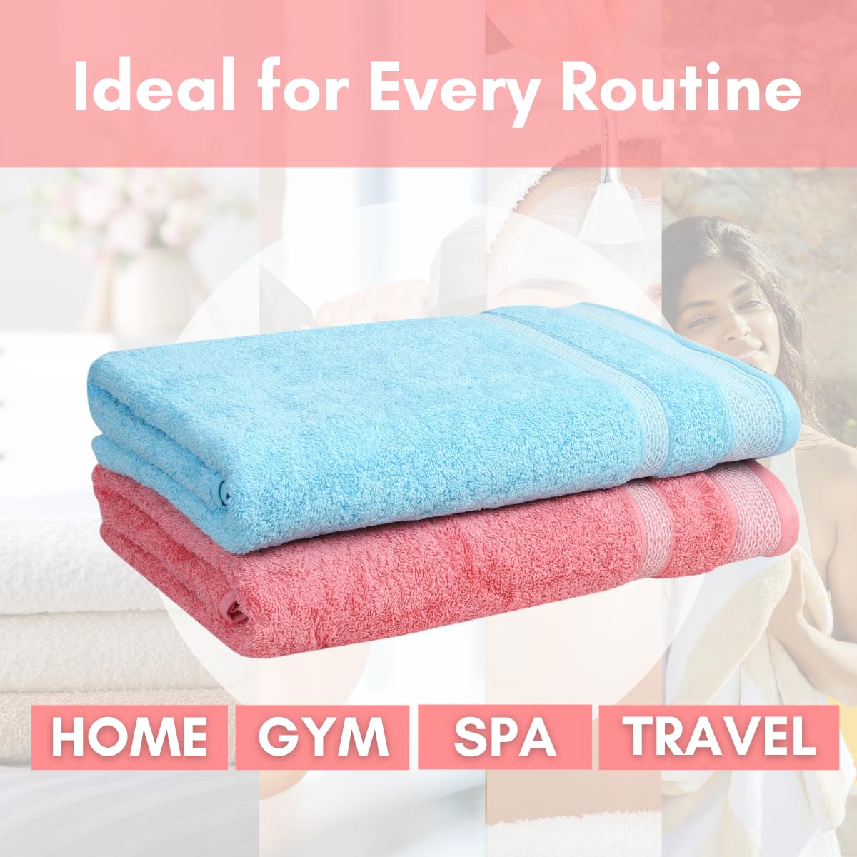 Mafatlal Daffodil Bath Towel – BLU/Pink, Cotton