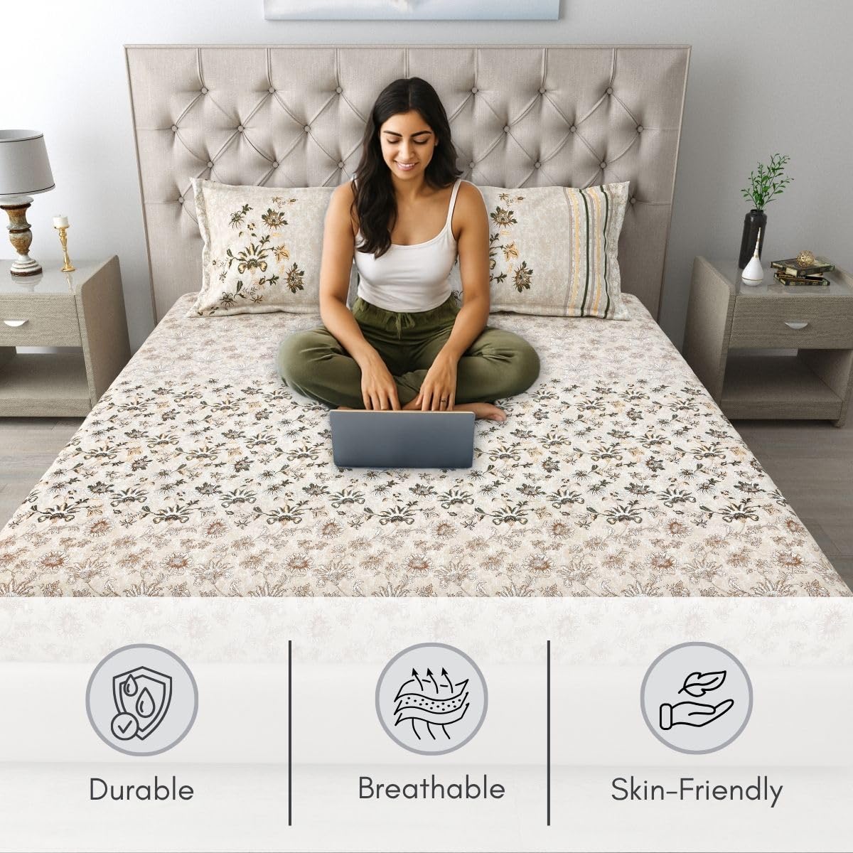 Mafatlal Spring Glory Bedsheet – Cream, King, Cotton