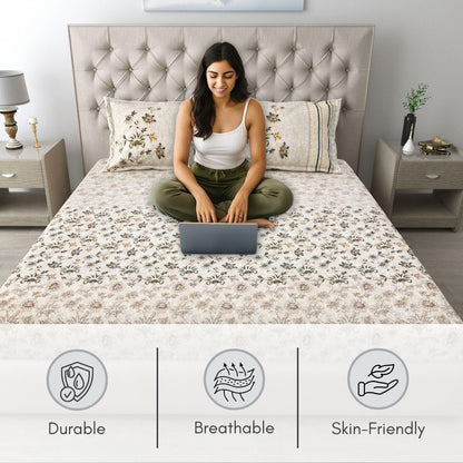 Mafatlal Spring Glory Bedsheet – Cream, King, Cotton