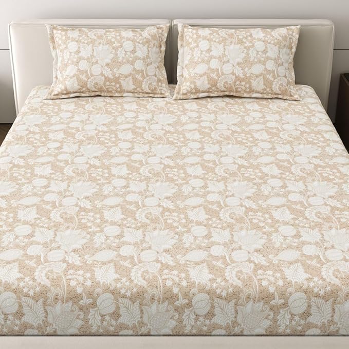 Mafatlal Spring Glory Bedsheet – Sandy Beige, King, Cotton