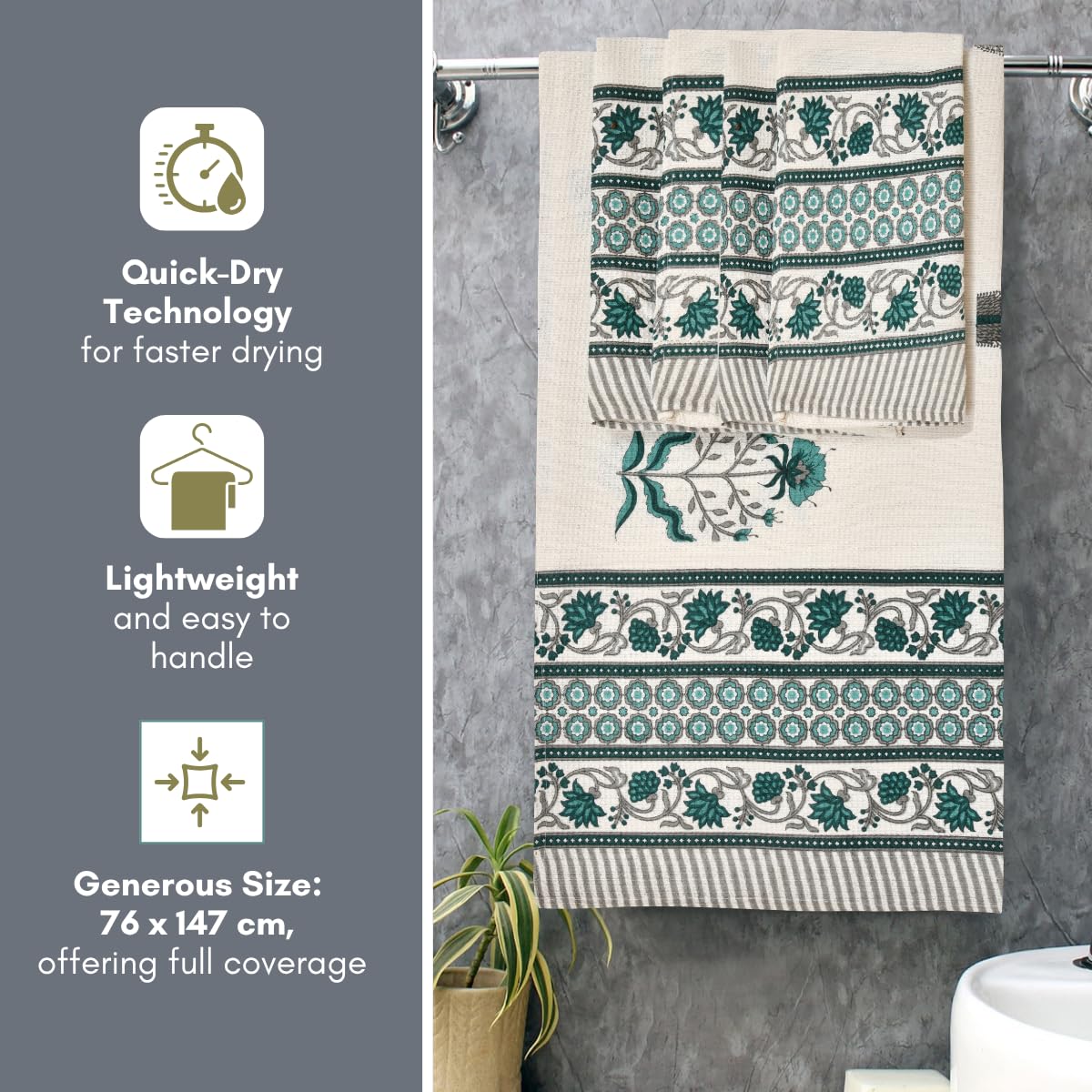 Madhuban Waffle Cotton Towel Set (1 Bath + 2 Hand)