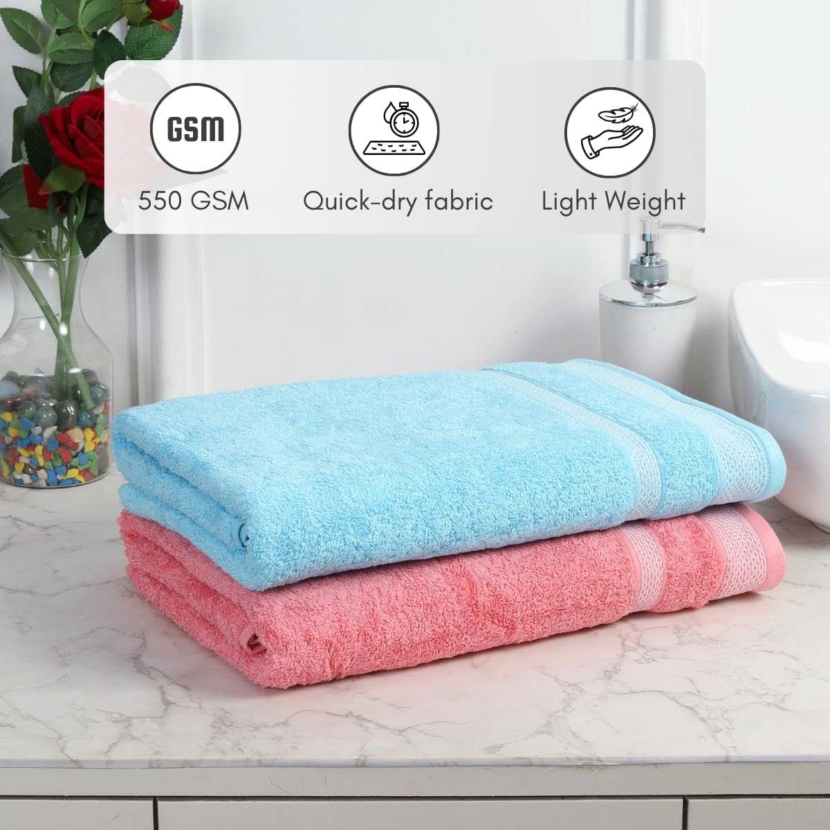 Mafatlal Daffodil Bath Towel – BLU/Pink, Cotton