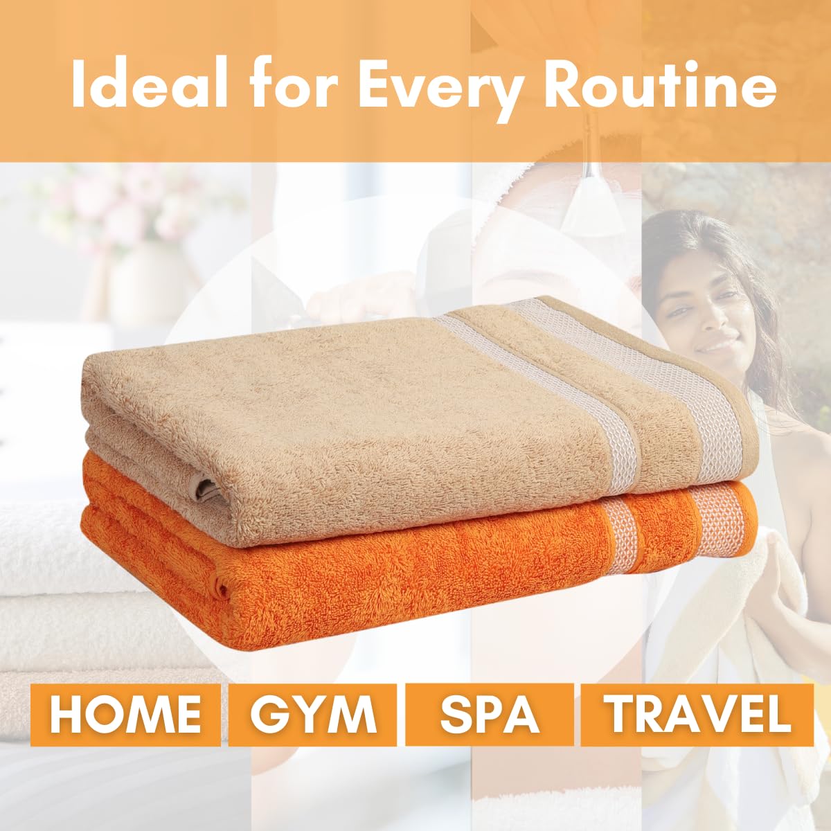 Mafatlal Daffodil Bath Towel – ORN/Beige, Cotton