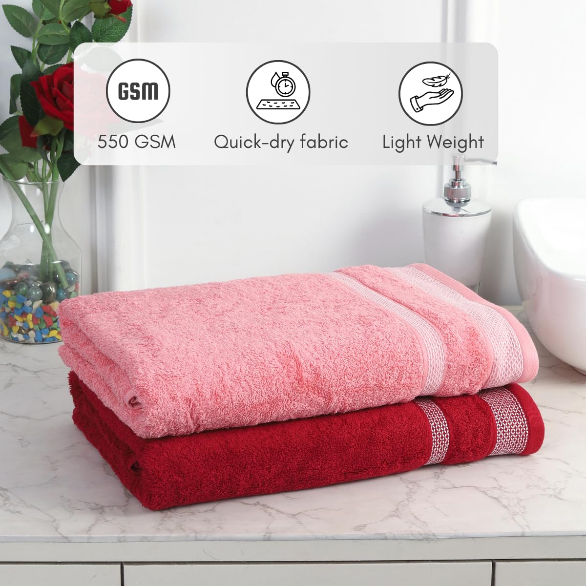 Mafatlal Daffodil Bath Towel – Pink& Red, Cotton
