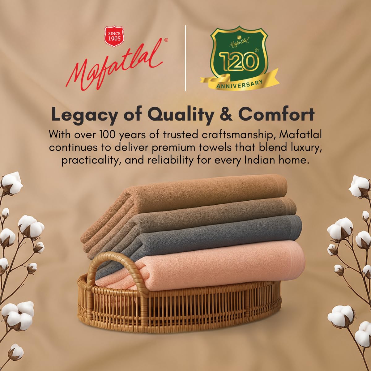 Mafatlal Daffodil Bath Towel – Crème & Red, Cotton