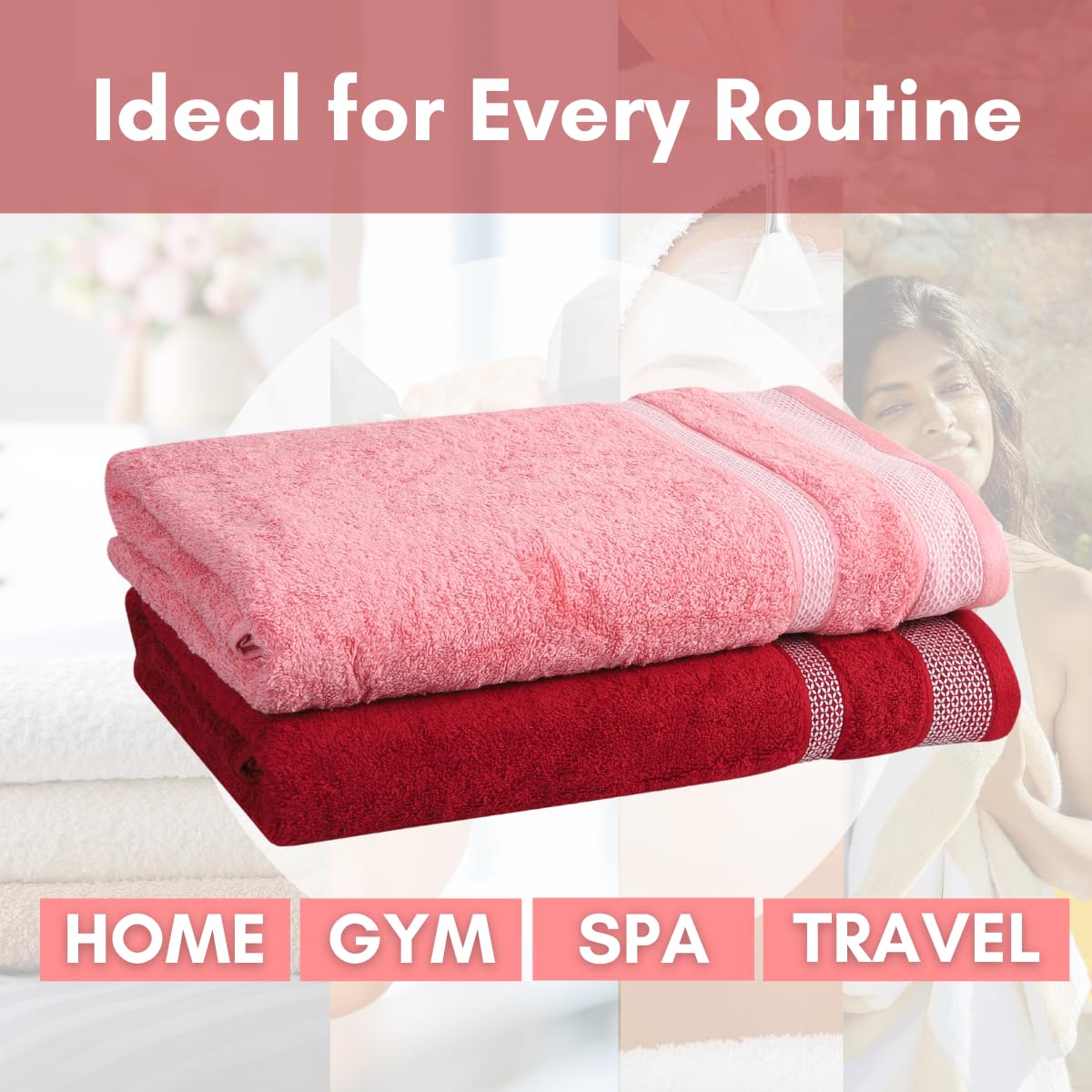 Mafatlal Daffodil Bath Towel – Pink& Red, Cotton