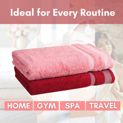 Mafatlal Daffodil Bath Towel – Pink& Red, Cotton