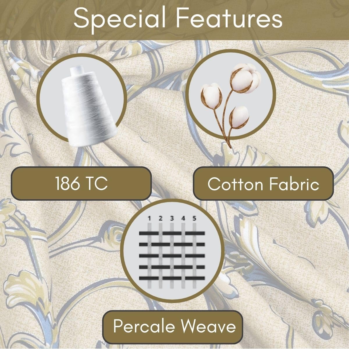 Mafatlal Corsica Bedsheet – Beige with Blue & Black, King, Cotton Percale