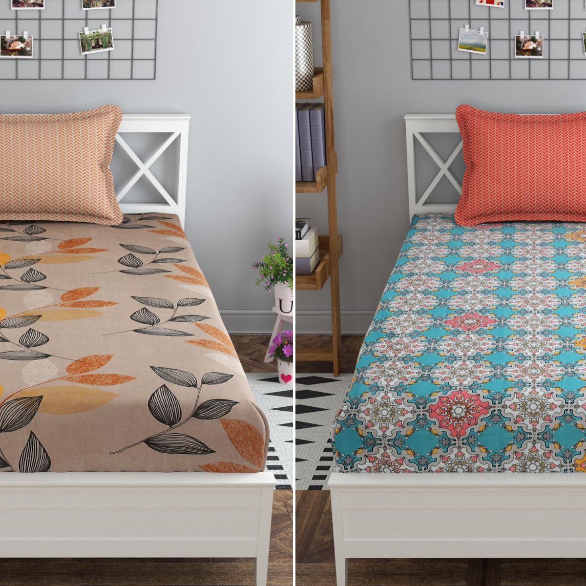 Mafatlal Luxe Bedsheet – Teal & Brown, Single, Microfiber