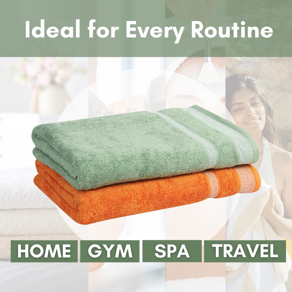 Mafatlal Daffodil Bath Towel – Green & Orange, Cotton