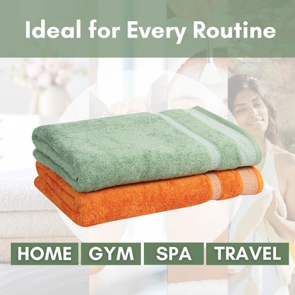 Mafatlal Daffodil Bath Towel – Green & Orange, Cotton