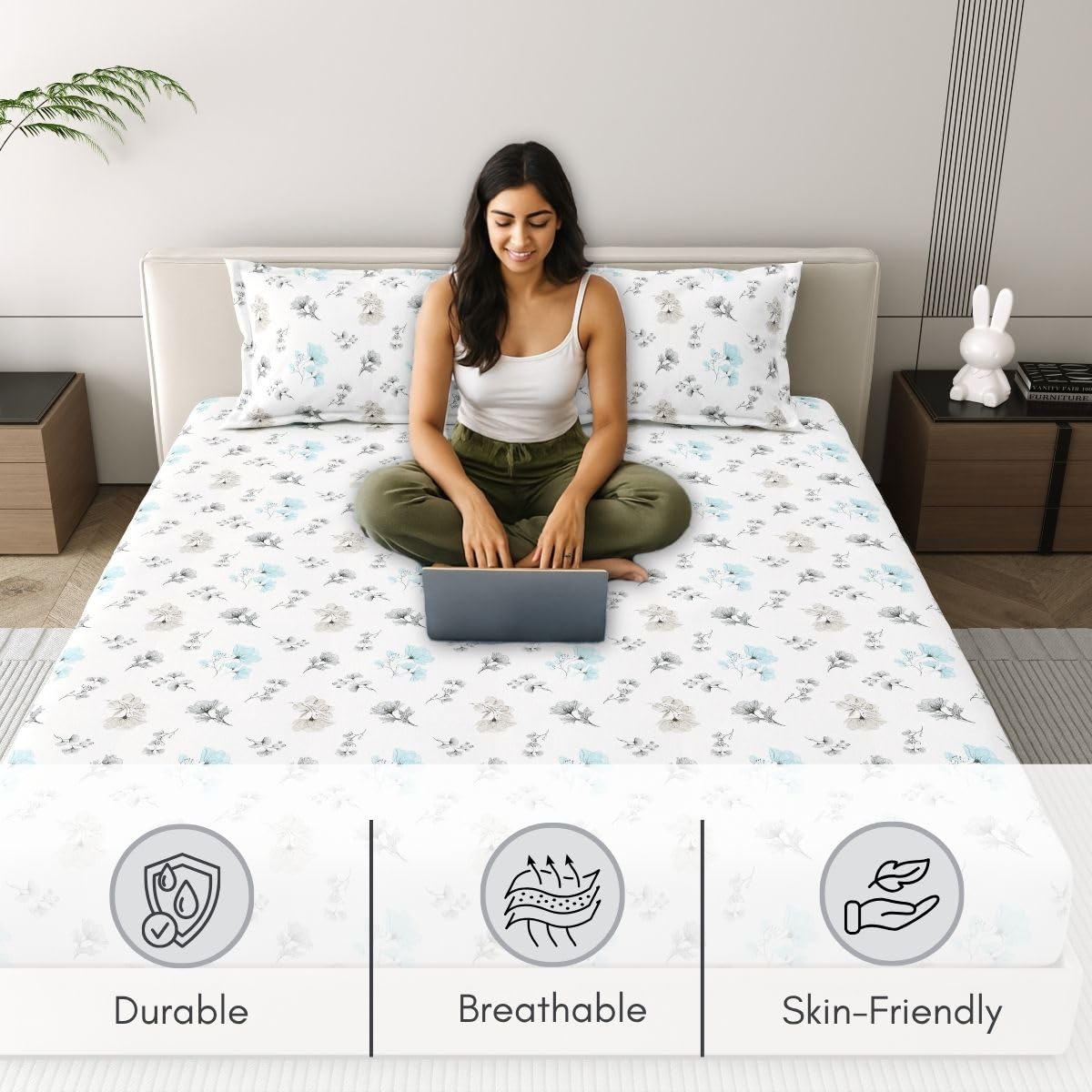 Mafatlal Spring Glory Bedsheet – Snow White, King, Cotton