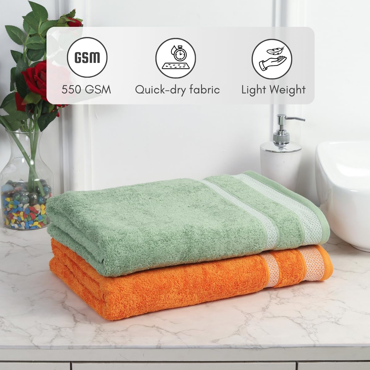 Mafatlal Daffodil Bath Towel – Green & Orange, Cotton