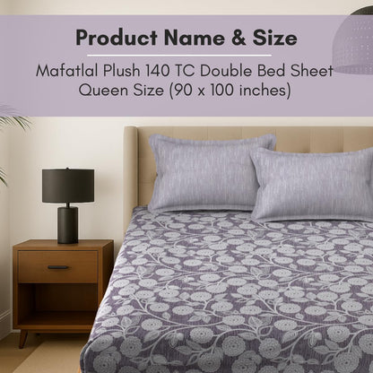 Mafatlal Plush Bedsheet – Lavender Grey, Queen, Microfiber