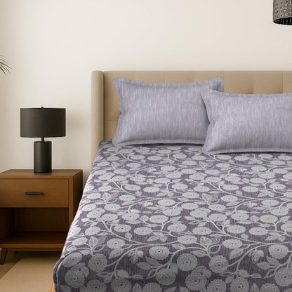 Mafatlal Plush Bedsheet – Lavender Grey, Queen, Microfiber