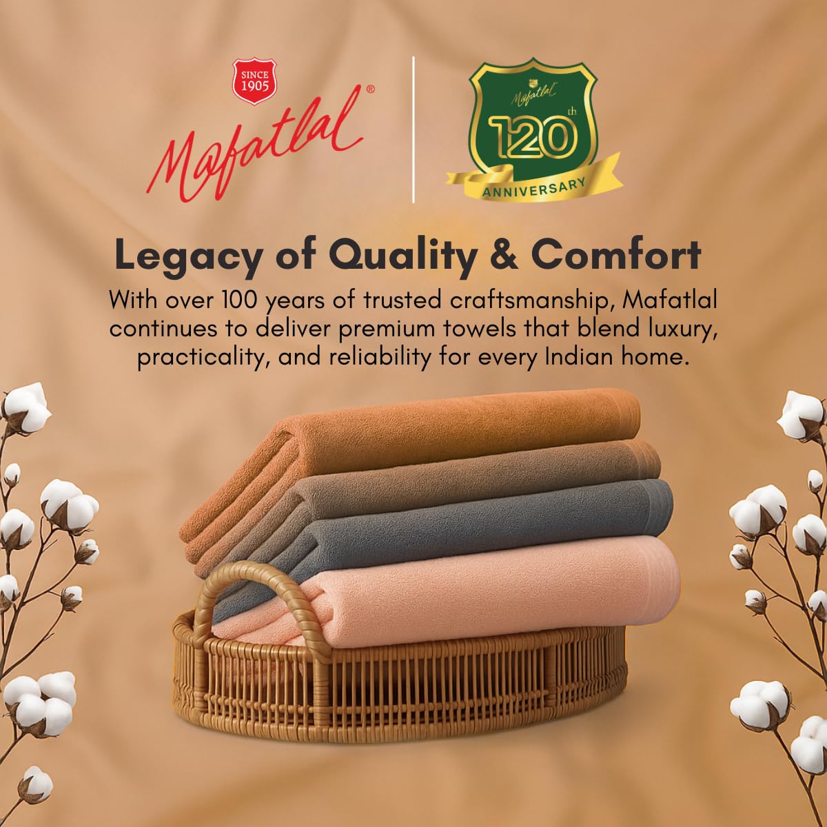 Mafatlal Daffodil Bath Towel – ORN/Beige, Cotton