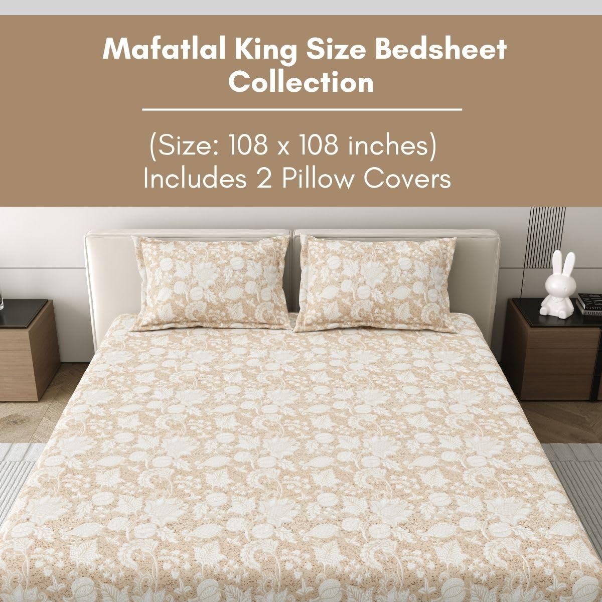 Mafatlal Spring Glory Bedsheet – Sandy Beige, King, Cotton