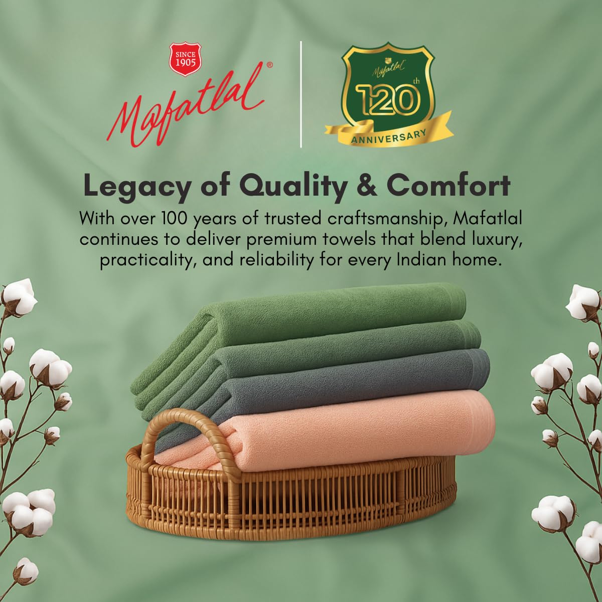 Mafatlal Daffodil Bath Towel – Green & Orange, Cotton