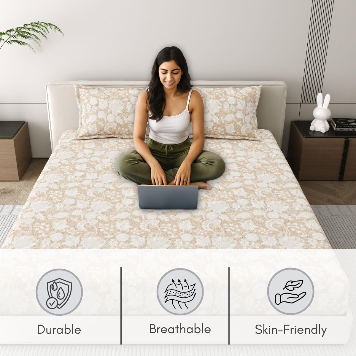 Mafatlal Spring Glory Bedsheet – Sandy Beige, King, Cotton