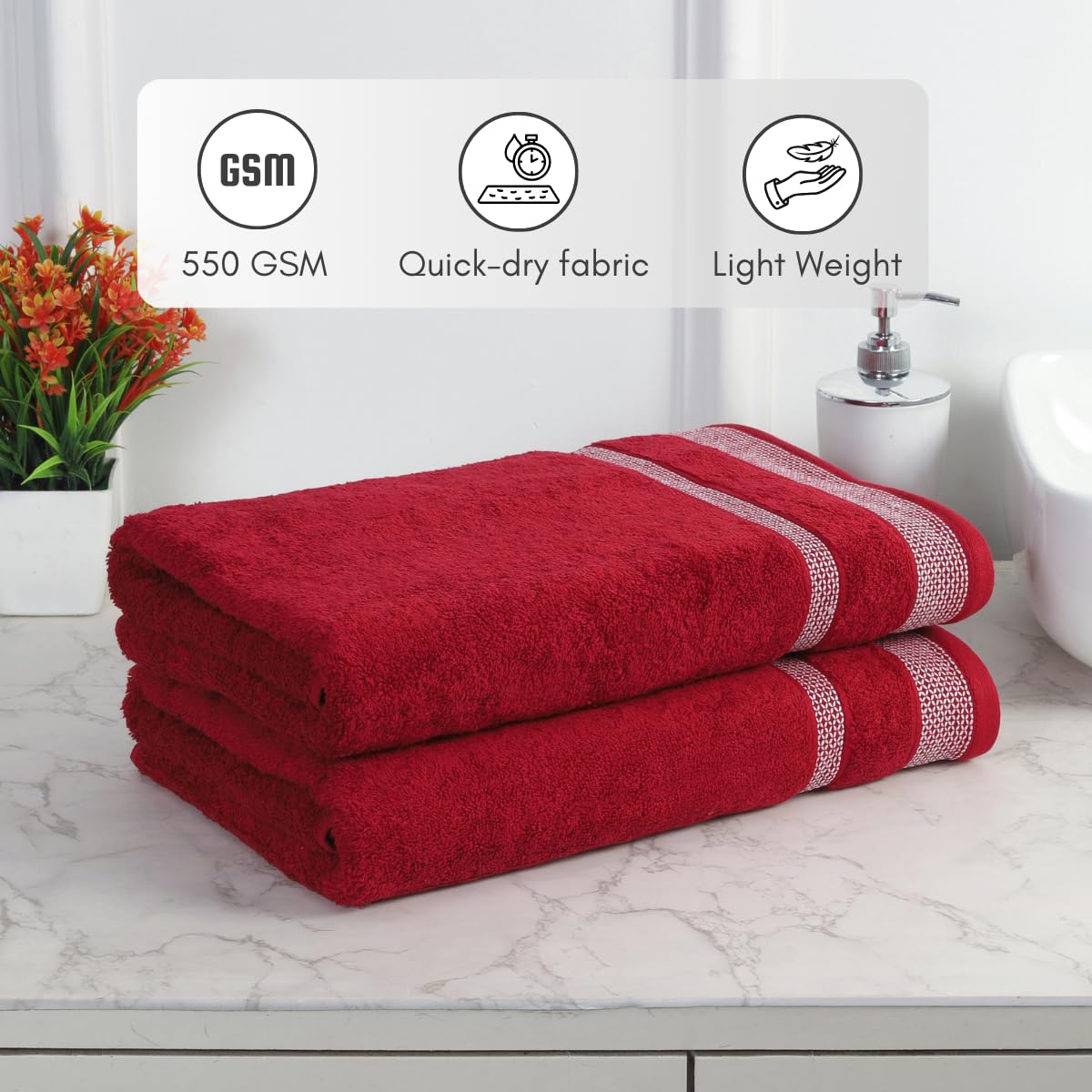 Mafatlal Daffodil Bath Towel – Red, Cotton