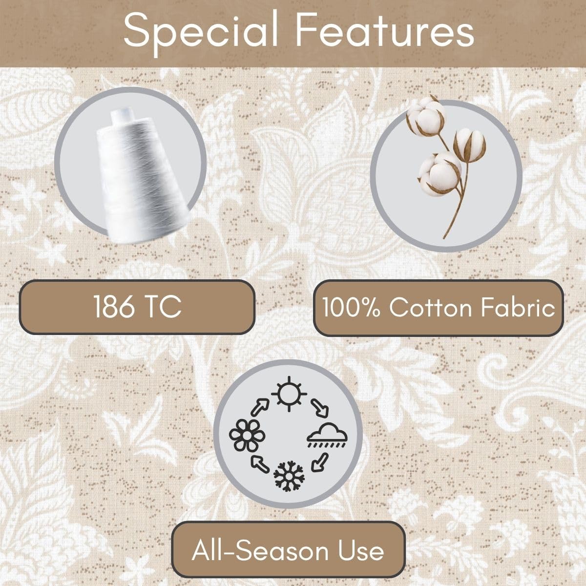 Mafatlal Spring Glory Bedsheet – Sandy Beige, King, Cotton