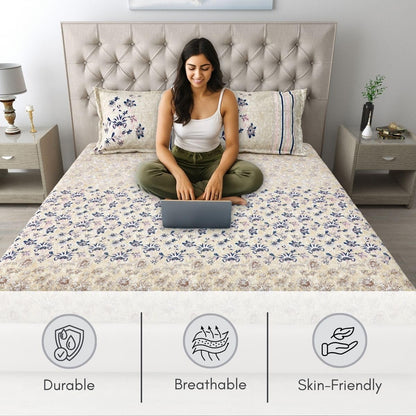Mafatlal Spring Glory Bedsheet – Blue 1, King, Cotton