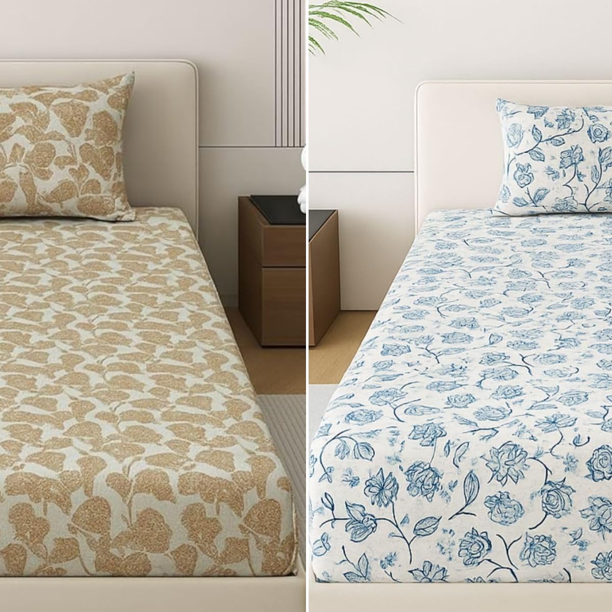 Mafatlal Classic Comfort Bedsheet – Gold & Blue, Single, Cotton