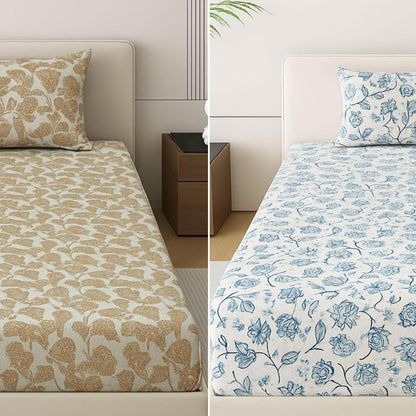Mafatlal Classic Comfort Bedsheet – Gold & Blue, Single, Cotton