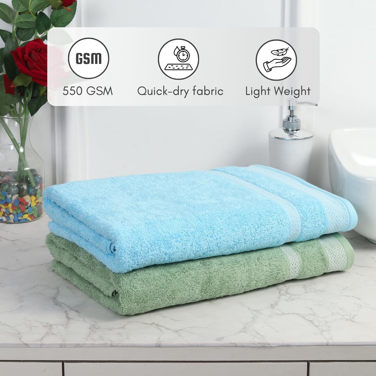 Mafatlal Daffodil Bath Towel – Grn/Blu, Cotton