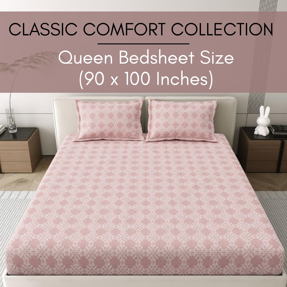 Mafatlal Classic Comfort Bedsheet – Dusty Pink, Double, Cotton