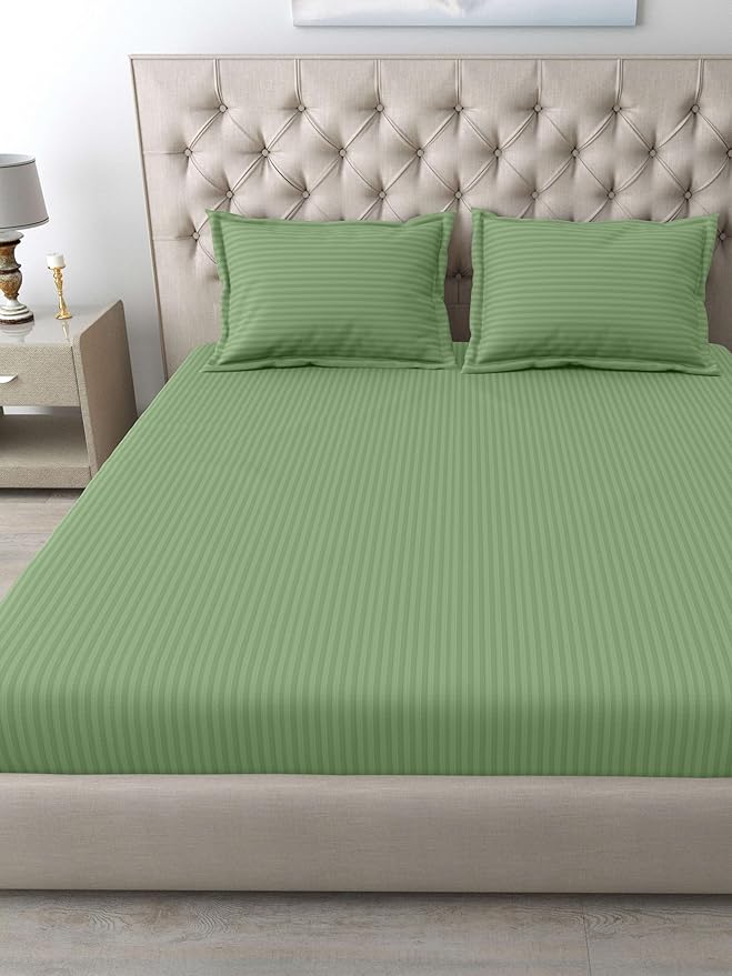 Mafatlal Italian Stripe Bedsheet – Green, King, Cotton