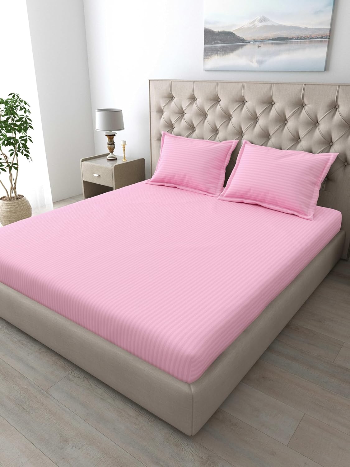 Mafatlal Italian Stripe Bedsheet – Pink, King, Cotton
