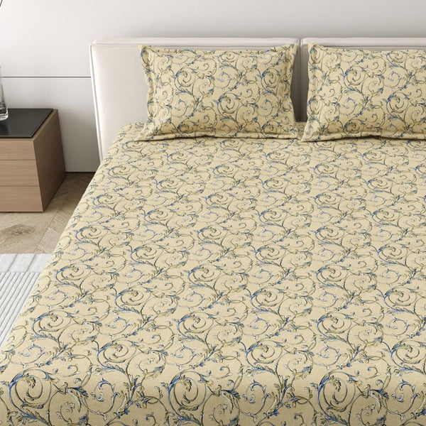 Mafatlal Corsica Bedsheet – Beige with Blue & Black, King, Cotton Percale