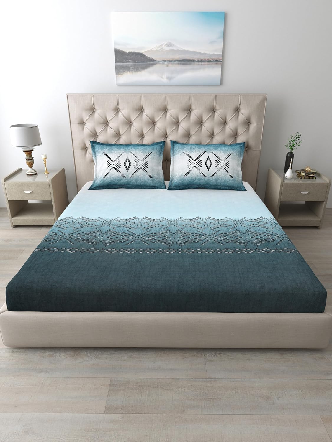 Mafatlal Autumn Delight Bedsheet – Aqua Blue, King, Cotton