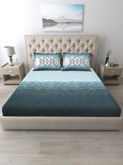 Mafatlal Autumn Delight Bedsheet – Aqua Blue, King, Cotton